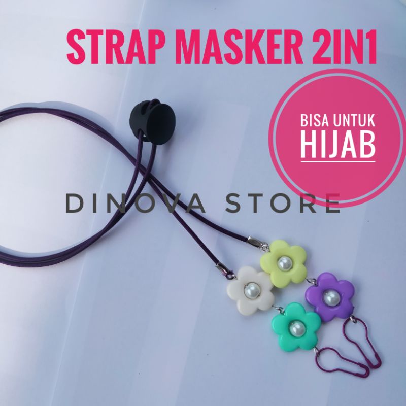 STRAP masker hijab 2 in 1 Bunga 2 polos stoper/strap masker hijab/konektor masker