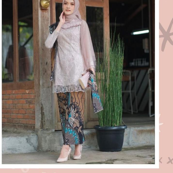 Paling Sesuai.. SET KEBAYA BATIK VENA TUNIK SERIES BROWN ROSE GREY MODERN PASANGAN BROKAT BRUKAT OUT