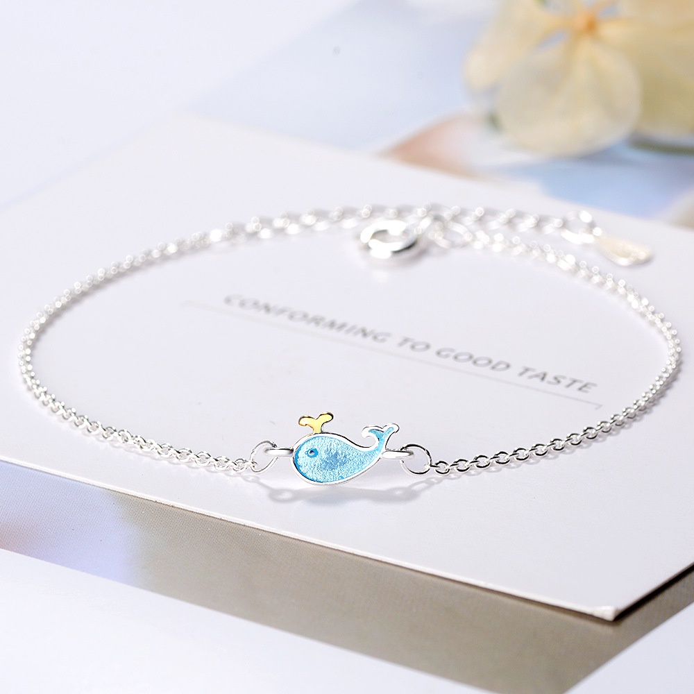 Korean Temperament Personality Cute Blue Wild Little Whale Set Necklace Bracelet Ring Earrings