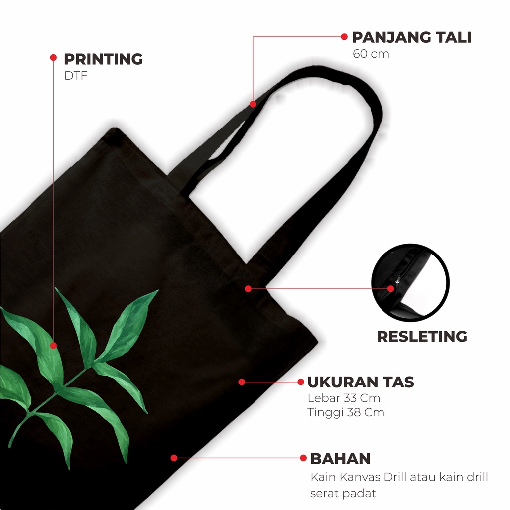 Sevine Totebag Tas Wanita Tote bag Resleting Laptop Fashion Tropical Leaf Black Series - TRP5