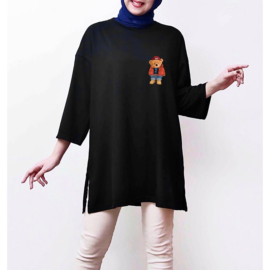 KAOS OOTD OVERSIZE T shirt Teddy Bear pria/wanita