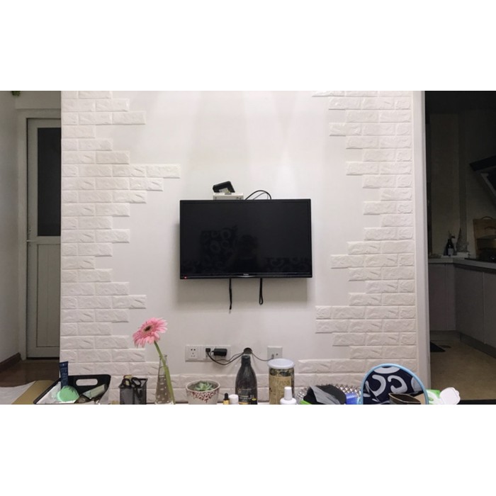 Wallpaper Foam dinding bata putih 3D White Brick Panel