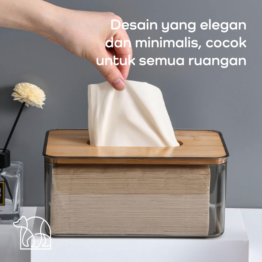 【IKONE】MOKU Kotak Tissue Kayu Transparan Modern / Kotak Penyimpanan Transparan Tissue Box Kotak Tisu Organiser Box Tissue Box Refill Transparent Wooden Box Serbaguna Kotak