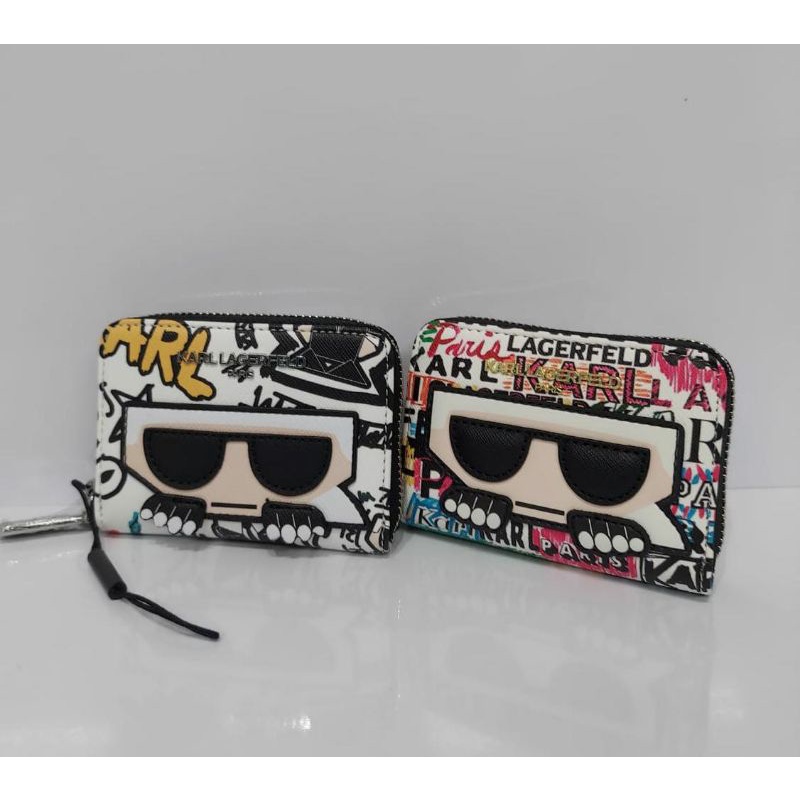 Karl lagerfeld. Maybelle slg. Zip Card holder. White mult, black. 10.5x8x2cm
