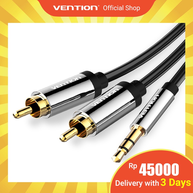 Vention Kabel Audio 3.5 Ke 2RCA Dengan Jack 3.5mm 2RCA Untuk Home Theater DVD