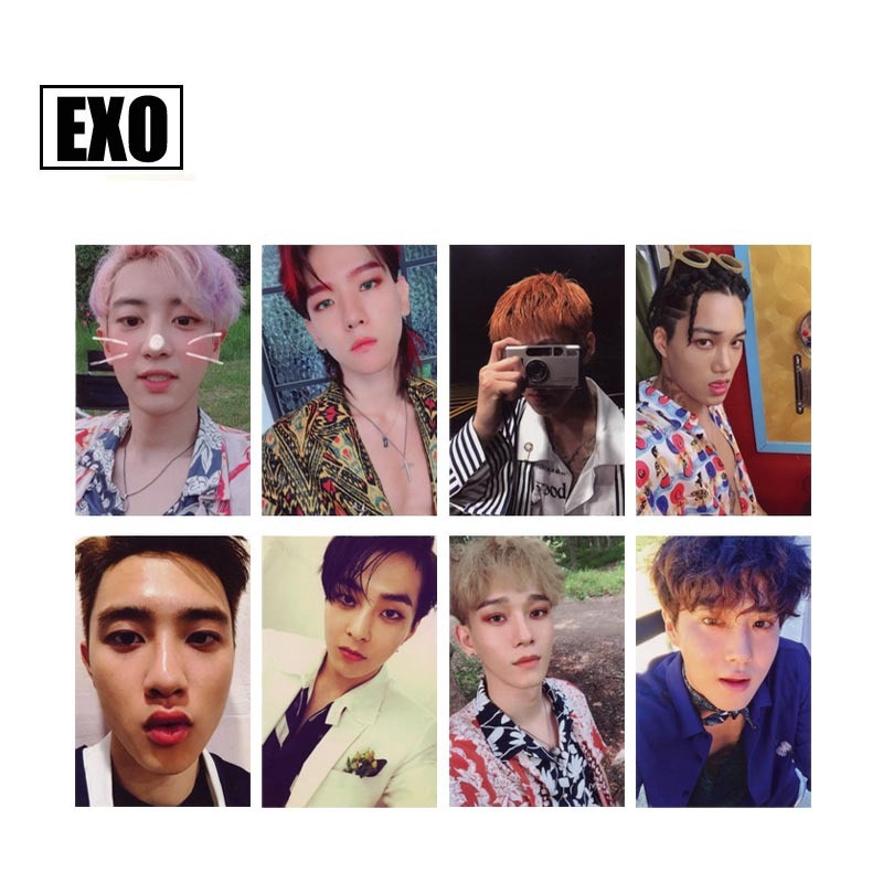 8pcs / set Kartu Foto Dengan Tanda Tangan Kpop EXO Untuk Koleksi