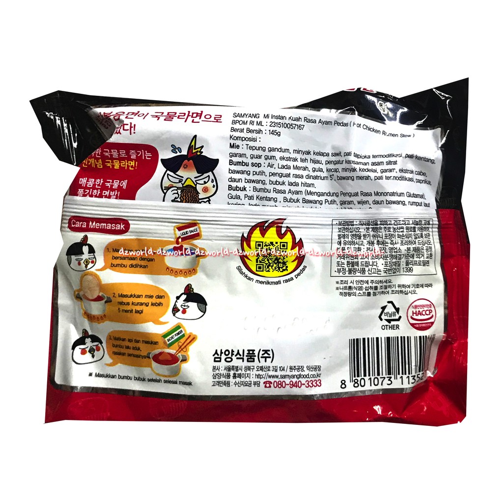 Samyang Hot Chicken Flavour Ramen 145gr Mie ramen rasa ayam pedas yang lezat Challange