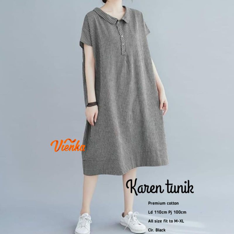 Karren tunik katun kotak kotak lengan pendek LD 110 XL
