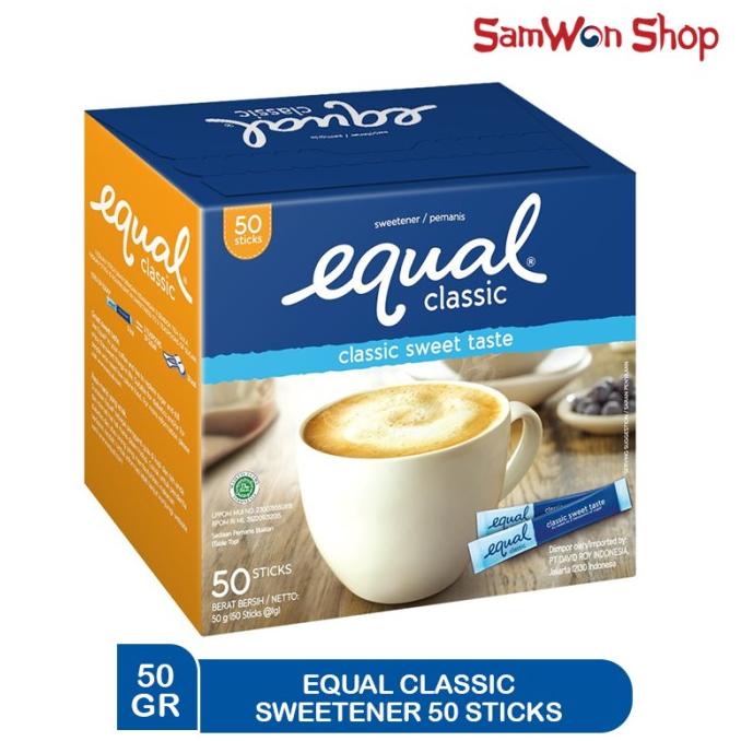 

+++++] EQUAL CLASSIC SWEETENER PEMANIS BEBAS KALORI - 1 BOX ISI 50 STICK
