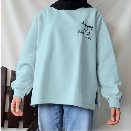 HAPPY SOMEONE  SWEATER OVERSIZE BORDIR - SWEATER WANITA OBLONG CREWNECK