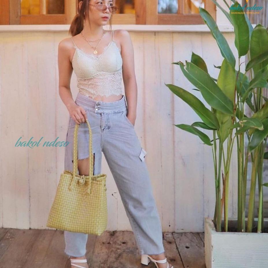 Keluaran Terbaru.. Tas Tote Belanja Pasar Tas Anyaman Jali Jali Plastik Rajut Belanja Pasar Murah Be