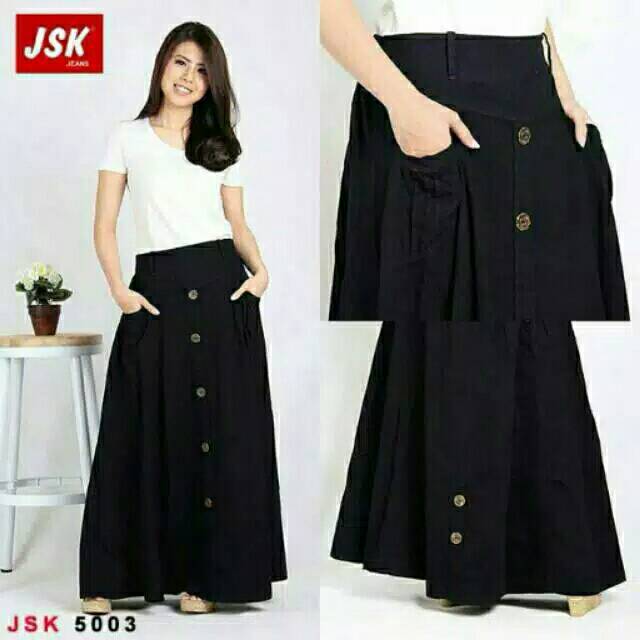 BISA COD 4 Warna Rok  Panjang Hitam  Polos Jeans Muslim 