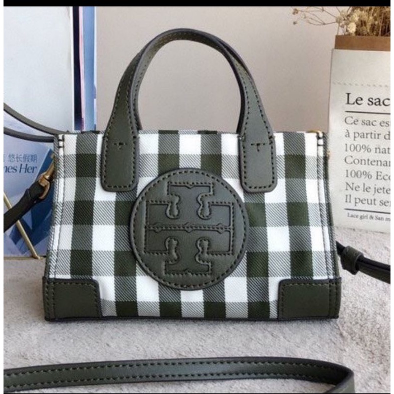 Tory Burch Ella Gingham Micro Tote Bag (84371)