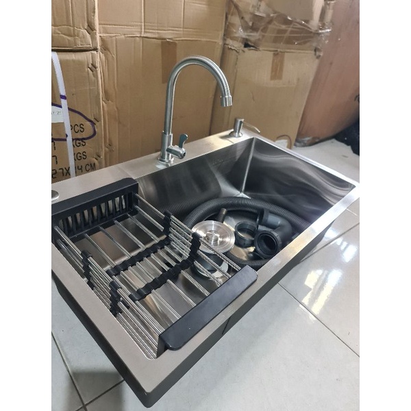 KITCHEN SINK / Bak cuci piring stainless SUS304 tebal 3MM 75cm x 45cm PAKET LENGKAP