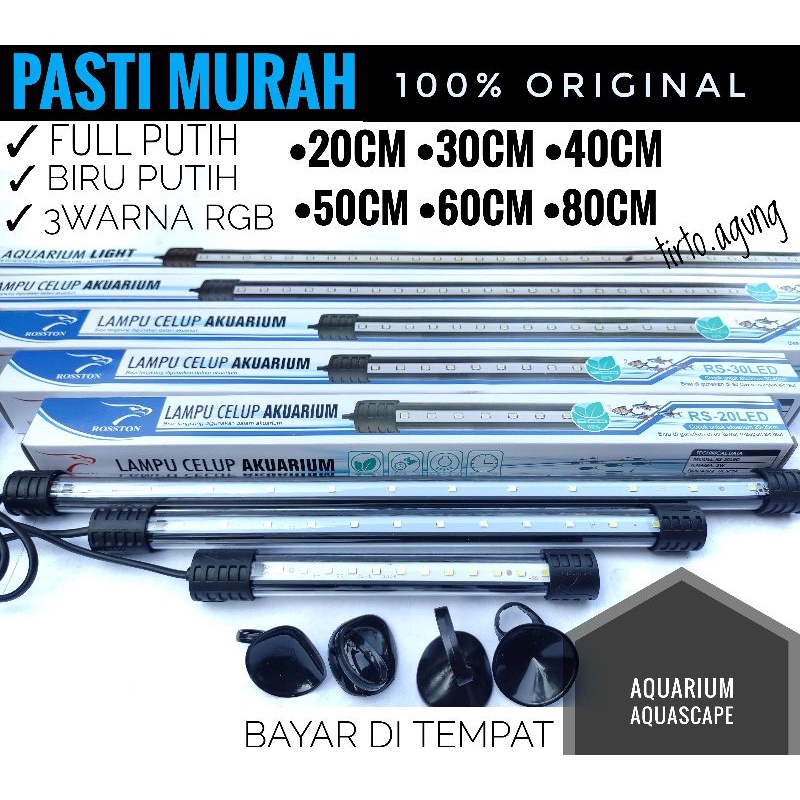LAMPU LED AQUARIUM 20-60CM BERGARANSI PUTIH BIRU PUTIH 3 WARNA 20CM 30CM 40CM 50CM 60CM