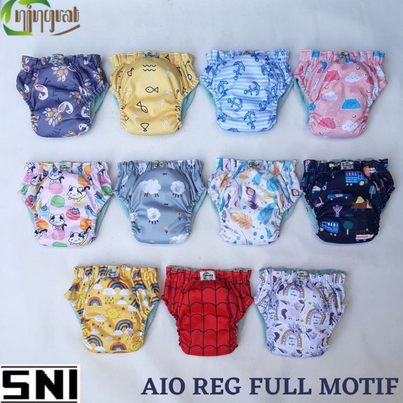 Clodi Celana All In One Popok Kain Cuci Ulang Insert Dijahit Menyatu Clodi Bayi Ningrat Full Motif Reguler BB 5-17 Kg