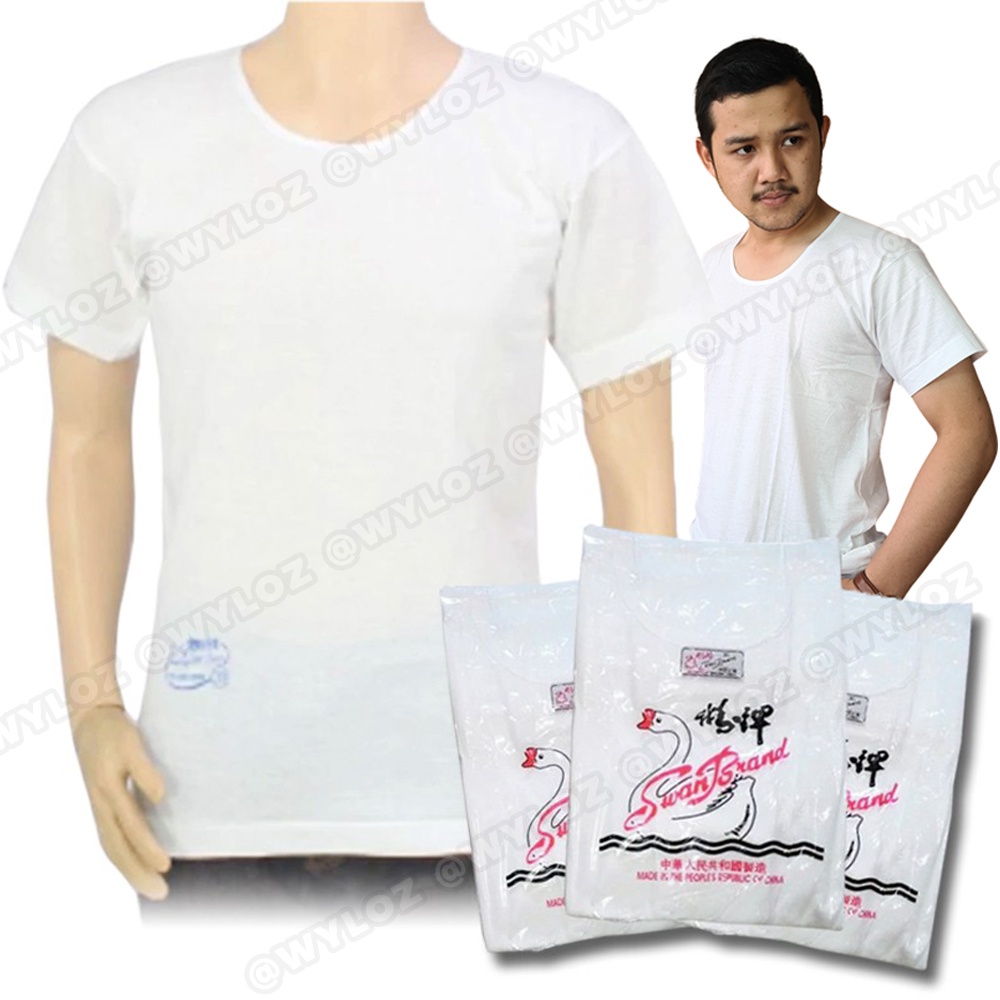 Baju Kaos Dalam Dalaman Oblong Singlet Polos Putih T-Shirt Swan Brand Cowok Pria Laki Laki Dewasa