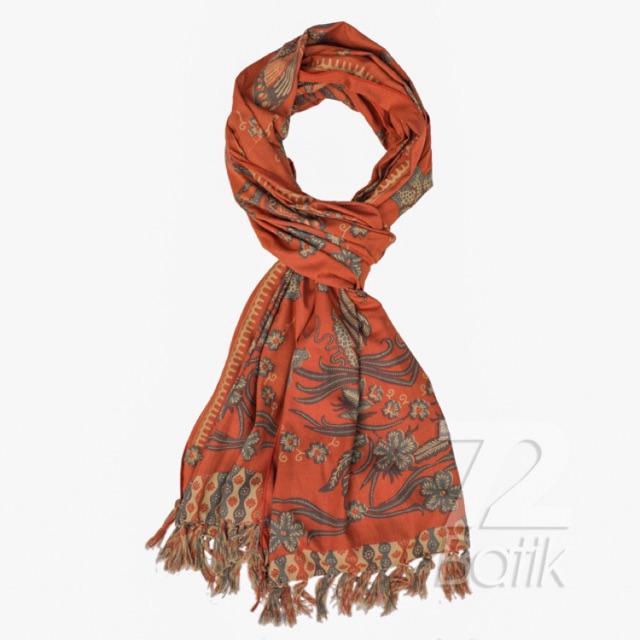 SYAL BATIK SCARFT PREMIUM MOTIF ANGSA KUPU KUPU ORANGE ORANYE 727050 CAP 72