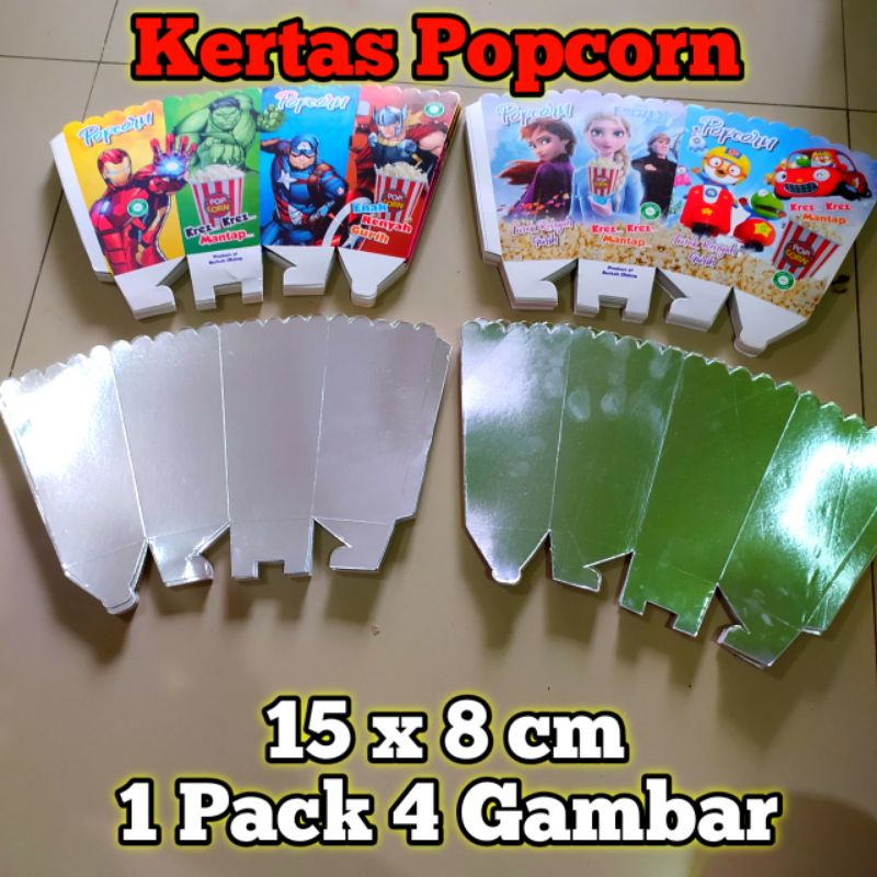 Kertas Popcorn 15x8cm Kertas Popcorn Jumbo Kertas Popcorn Besar 1 Pack 4 Gambar