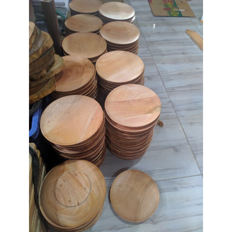 Piring Kayu Mahoni D20/ Piring Saji/ Baki Kayu D20