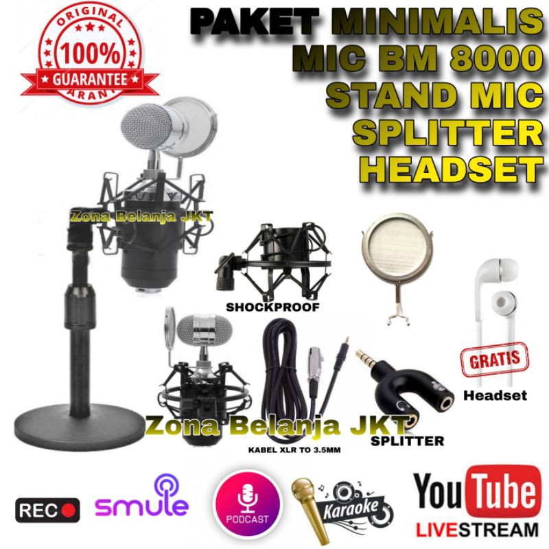 PAKET MINIMALIS MIC BM8000 CONDENSER RECORDING PODCASTING STAND MIC MEJA