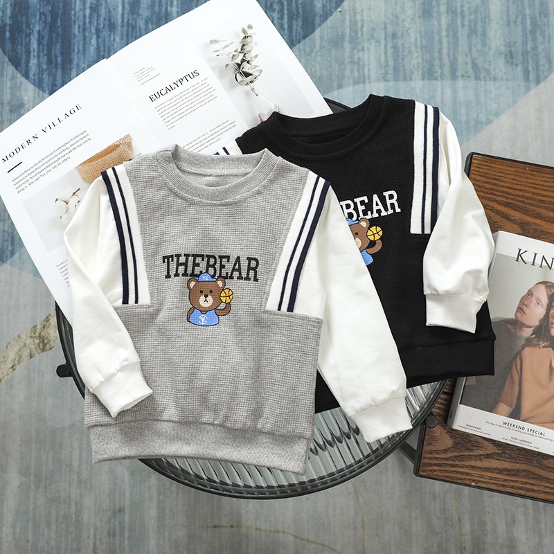 COD Setelan anak laki laki import sweater anak laki laki lengan panjang impor baju anak cowok import motif beruang-5