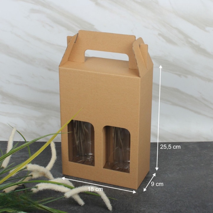 

dus diecut tas jinjing ukuran 18x9x25 cm kardus tenteng isi 2 botol 1 liter box kemasan hampers tumbler