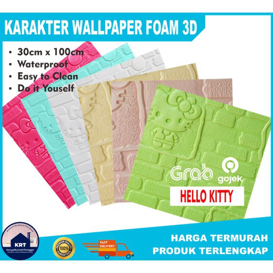 GENARIS Wallpaper Foam Motif Hello Kitty  allpaper 3D Foam Stiker Murah Karak