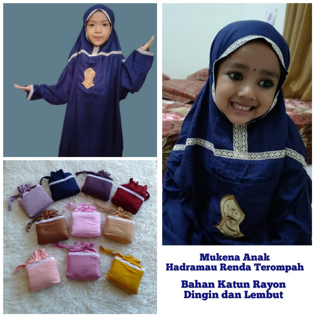 Mukena terusan anak kecil hadramaut terompah rendah bahan katun adem