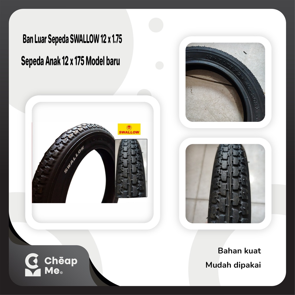 Ban Luar Sepeda SWALLOW 12 x 1.75 Sepeda Anak 12" x 175 / Ban Luar Swallow 12 x 1.75 / Ban Sepeda Sw