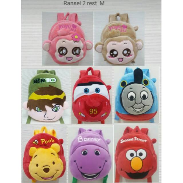 Ransel anak baby paud import 25cm cici yoyo monkey benten cars thomas pooh barney elmo duck pig cars