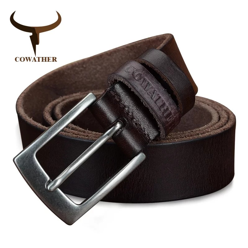 COWATHER Gesper Ikat Pinggang Sabuk Pria, Kulit Sapi Top Penuh Pria Cow Leather Belts For Men XF018