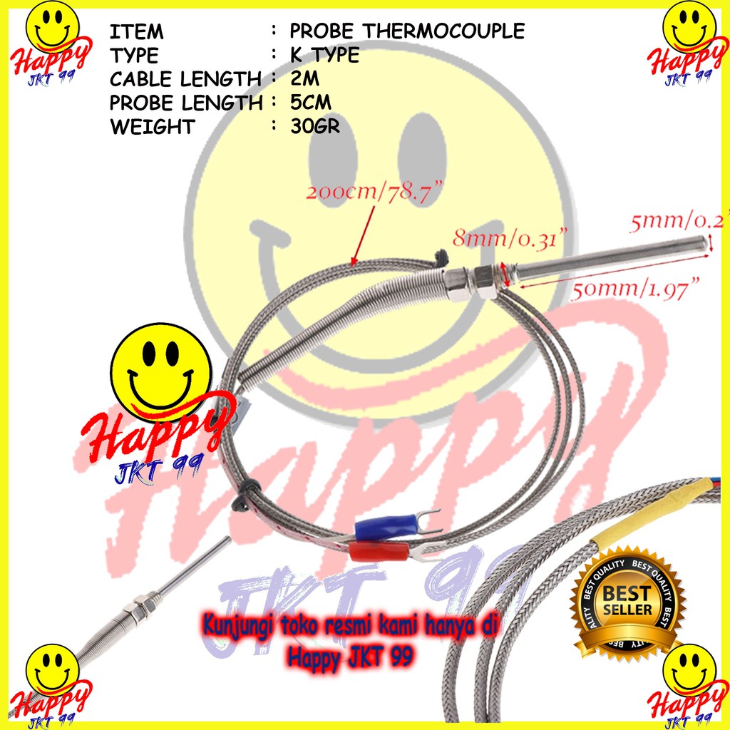 [ HAPPY JKT 99 ] KABEL K TYPE THERMOCOUPLE TEMPERATURE SENSOR STAINLESS PROBE 5CM