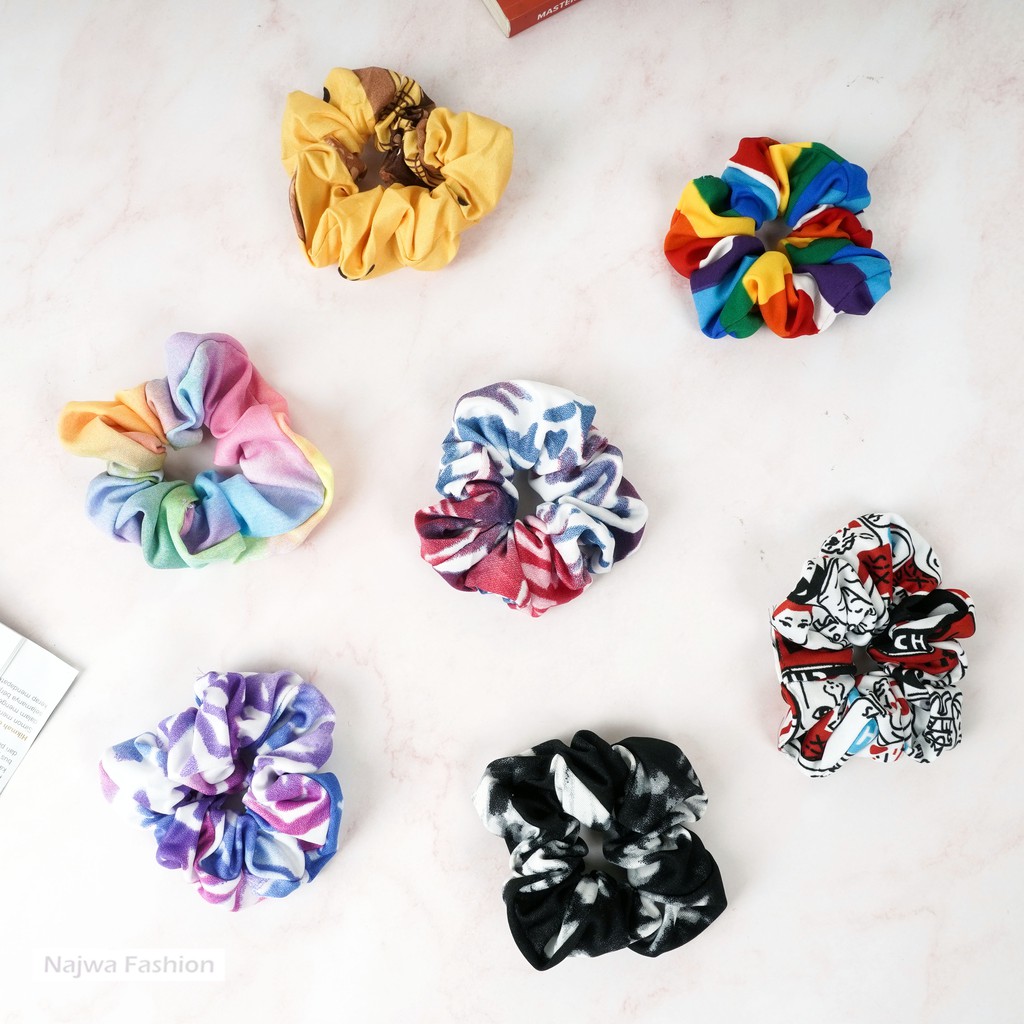 Ikat Rambut Ponytail Elastis Warna-Warni Gaya Korea Wanita Scrunchie / Cepol Rambut Aksesoris Rambut-6