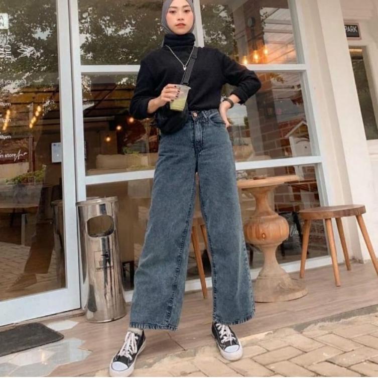 Recomended.. Celana kulot jeans wanita snouwblue jins denim highwaist murah cewek cullote Lepis cutb
