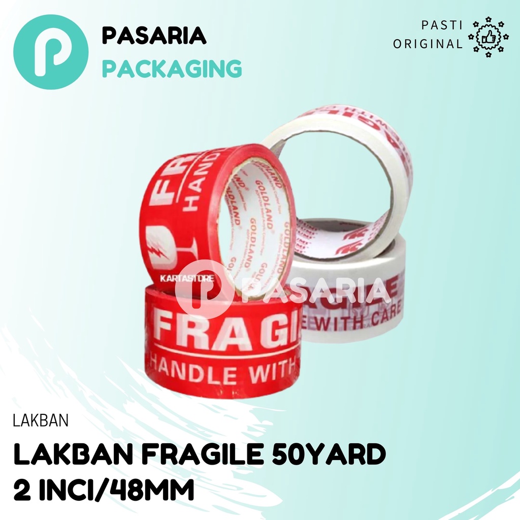 

LAKBAN FRAGILE 50Yard x 2inch/OPP TAPE 45m Jangan Dibanting/Barang Pecah Belah Putih/Merah