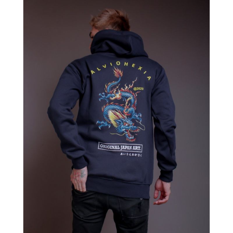 SLVHX Sweater Hoodie Luster Pria Distro Sablon Art Naga Japan - Jaket Sweater Pria