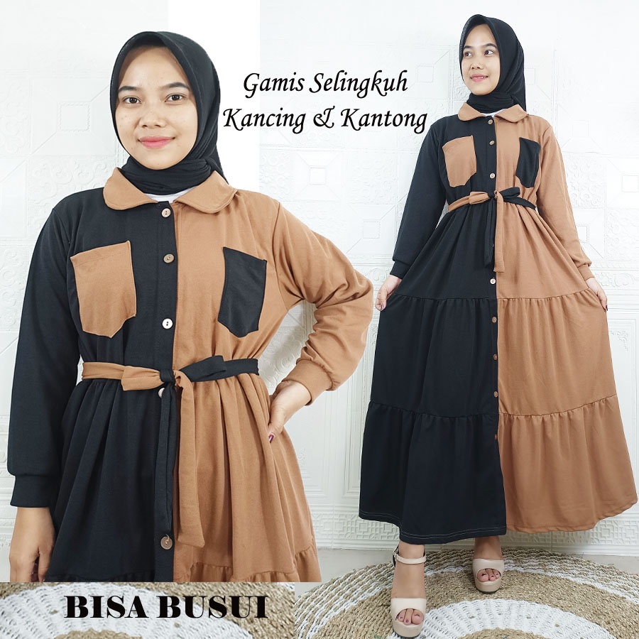 GAMIS SELINGKUH KANCING DAN KANTONG DRESS BUSUI WANITA GL FASHION