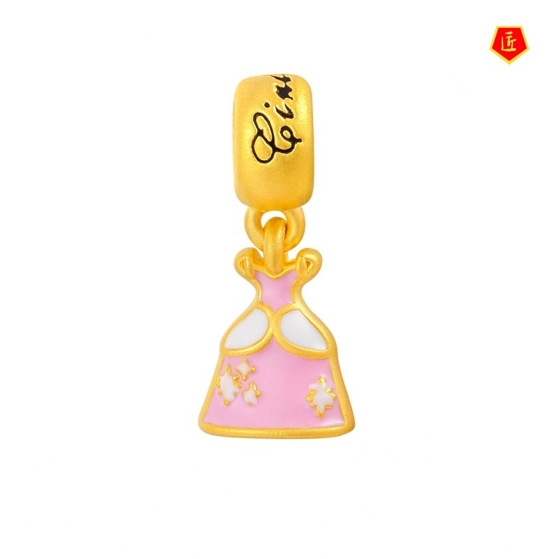[Ready Stock]3D Pink Skirt Gold Lucky Beads Bracelet for Women