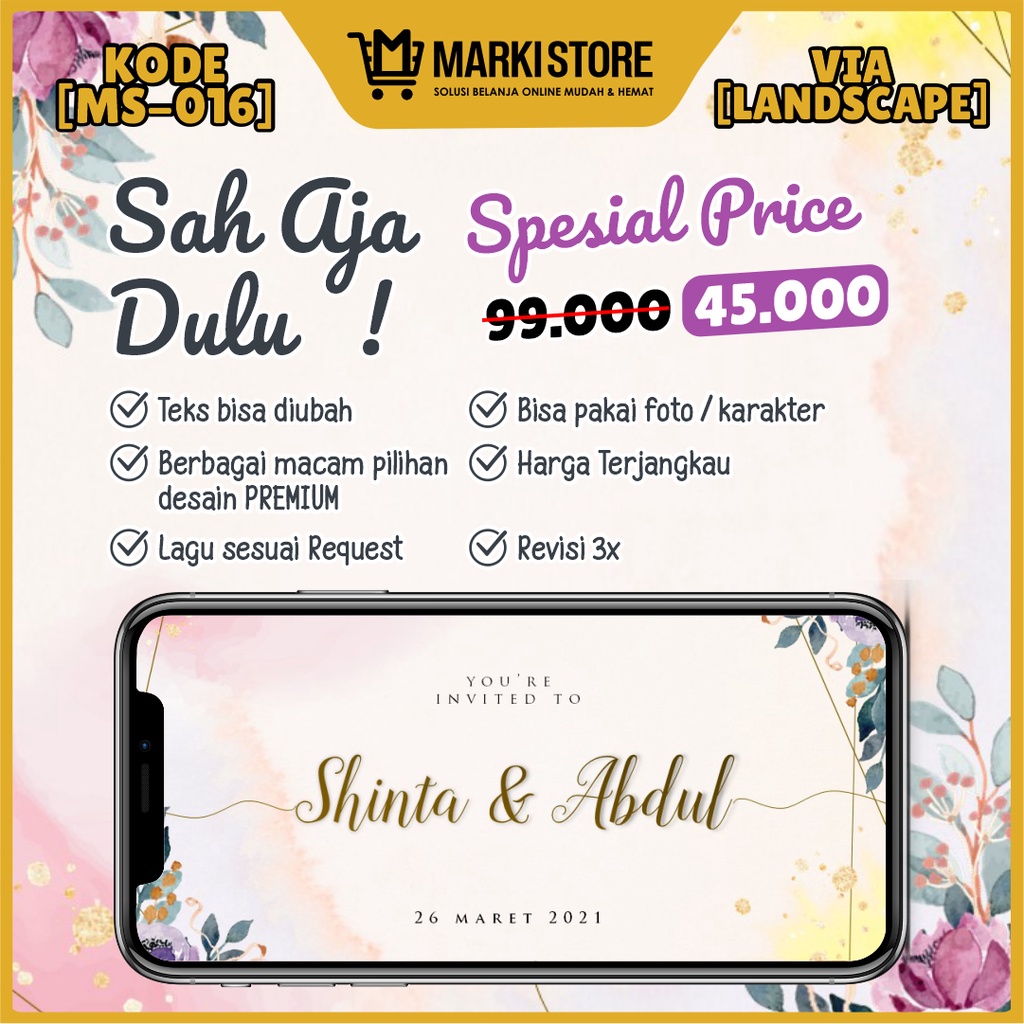 UNDANGAN DIGITAL PERNIKAHAN VIDEO MODERN ELEGAN ISLAMI JAWA MURAH WEDDING INVITATION KODE MS-016