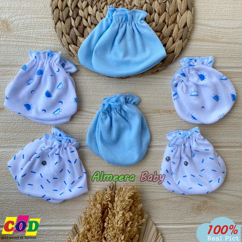 Isi 3 Sarung Tangan 3 Sarung Kaki Bayi Baru Lahir Usia 0-3 Bulan Seri Biru Almeera Baby and Kids