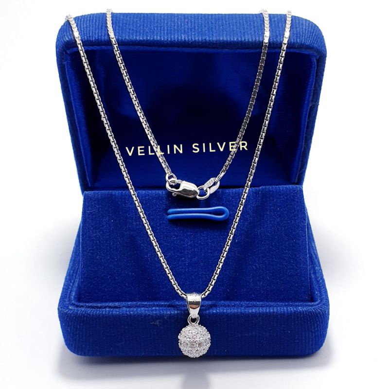 Kalung italy Liontin Bola Perak 925 Lapis Emas Putih - Perhiasan Kalung Wanita Silver Asli