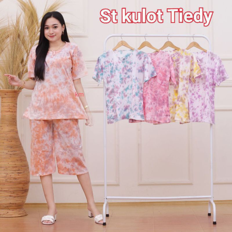 ONE SET KULOT TIE DYE KAOS COTTON ADEM SETELAN KAOS WANITA PENDEK TOP BALI KEKINIAN