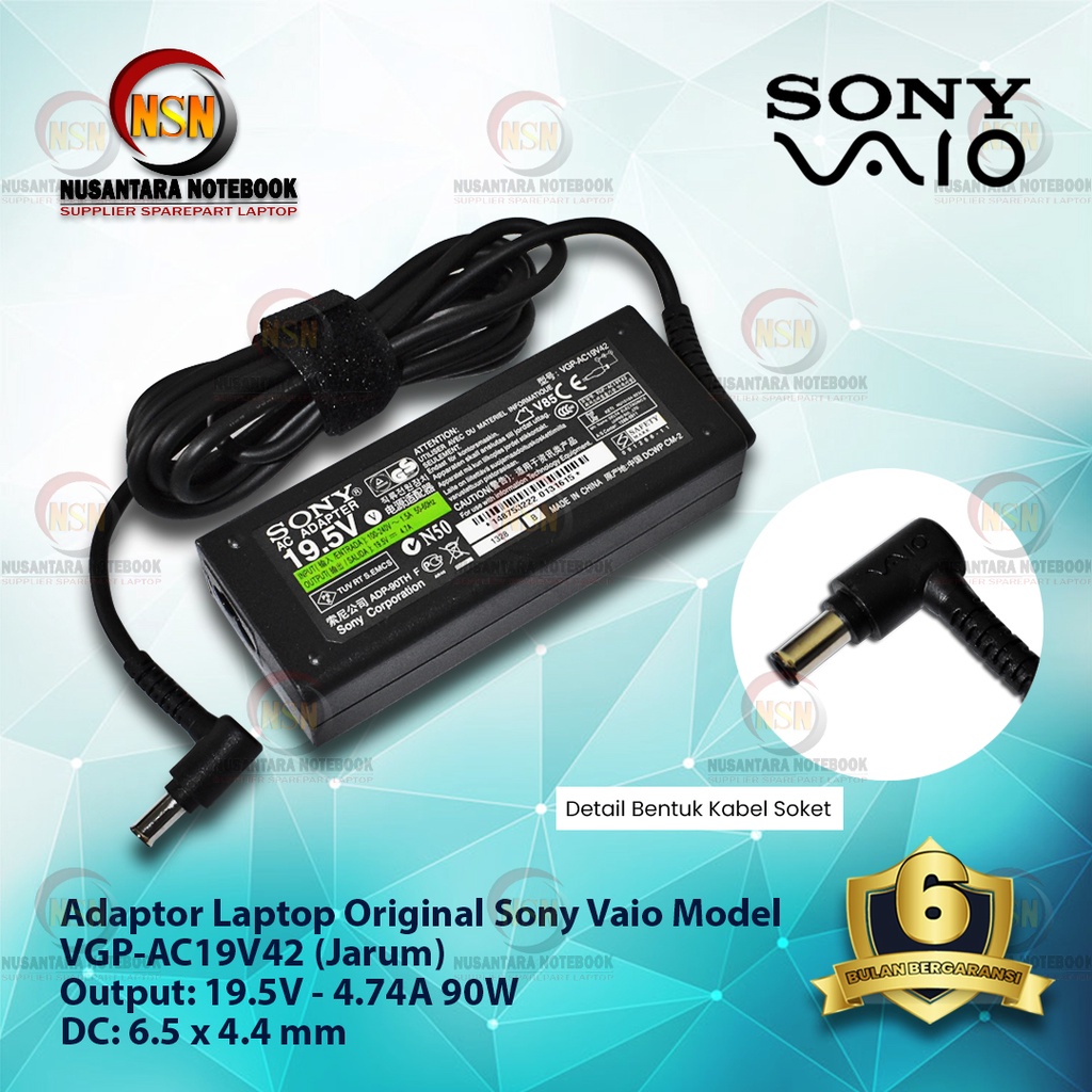 Adaptor Charger Original Laptop Sony Vaio 19.5V - 4.7A DC 6.5*4.4 mm