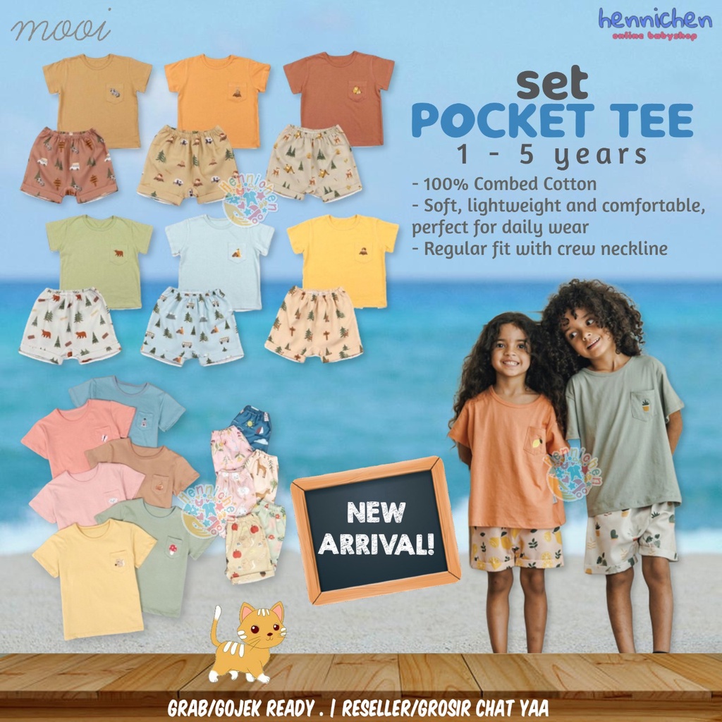 PROMO 7.7 PROMO BAJU LEBARAN MURAH MOOI Pocket Tee Set ( Setelan POCKET TEE MOOI ) - Celana Pendek MOOI  0-5 Tahun