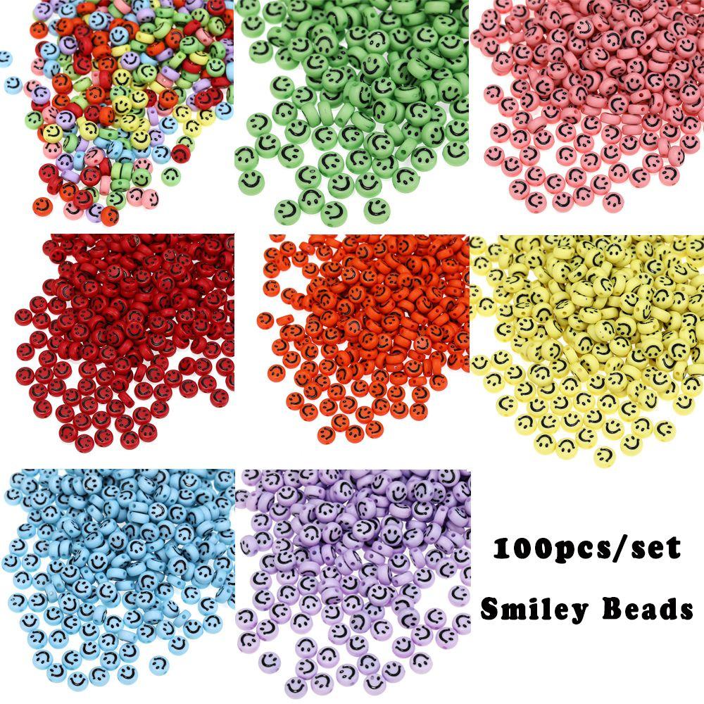 Lily 100 Pcs Spacer Beads Art Gelang Kalung Scrapbook Membuat Perhiasan Wajah Tersenyum Polymer Clay