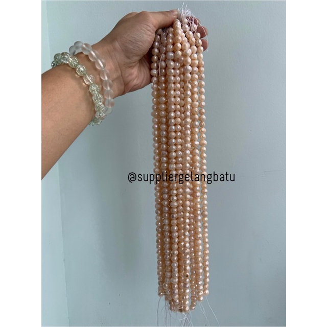 Bahan Mutiara Air Tawar Barok / Baroque PEACH 8 x 14mm Bulat pearl