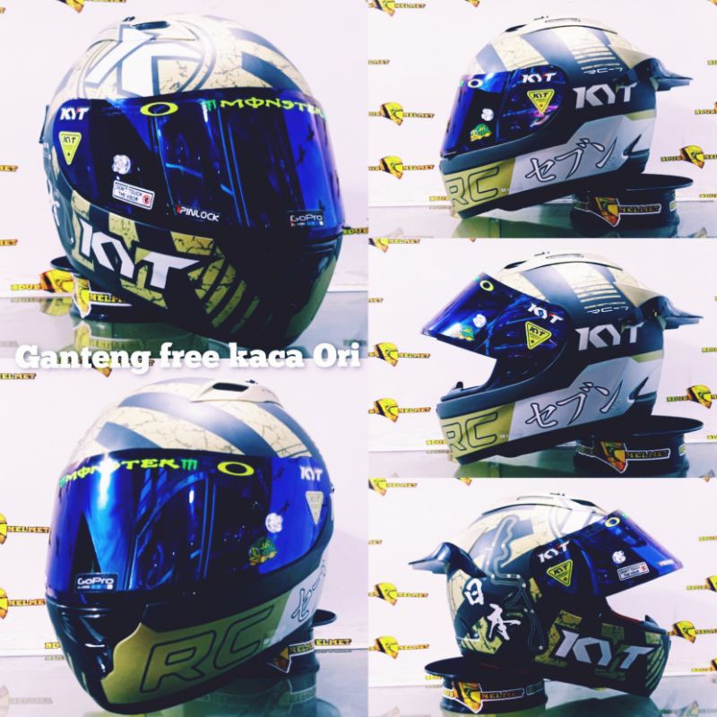 helm kyt full face rc seven motif #19 black white blue paket ganteng 100% baru Ori kyt-Paket ganteng top10