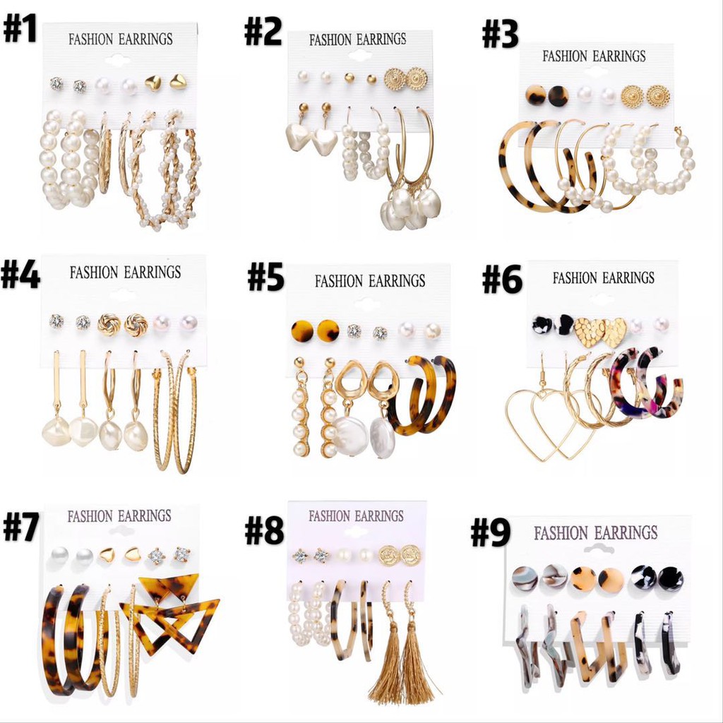 6 Pasang / Set Anting Tusuk Bentuk Lingkaran Aksen Mutiara + Rumbai Gaya Bohemian untuk Wanita