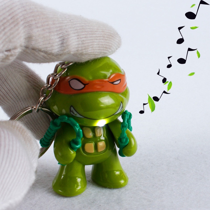 1pc Gantungan Kunci Action Figure Teenage Mutant Ninja Turtles Bahan PVC Dengan Lampu LED